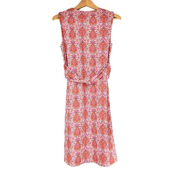 PRANA Pink & Orange Paisley Athleisure Twist Dress w Built-In Bra Size L Stretch - Picture 5 of 9